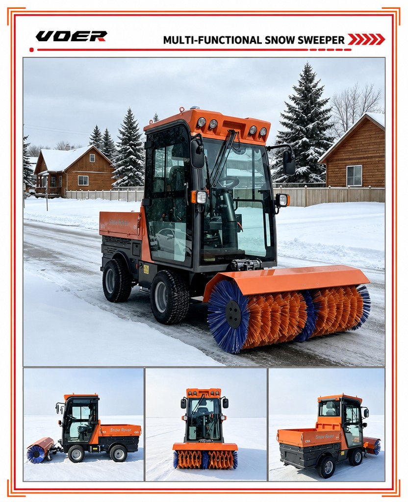 VOER 4WD140 驾驶式扫雪机 - 三种附件、封闭式驾驶室、全时四驱
