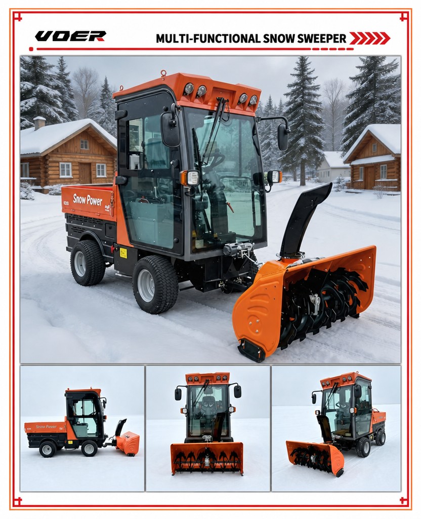 VOER 4WD140 驾驶式扫雪机 - 三种附件、封闭式驾驶室、全时四驱
