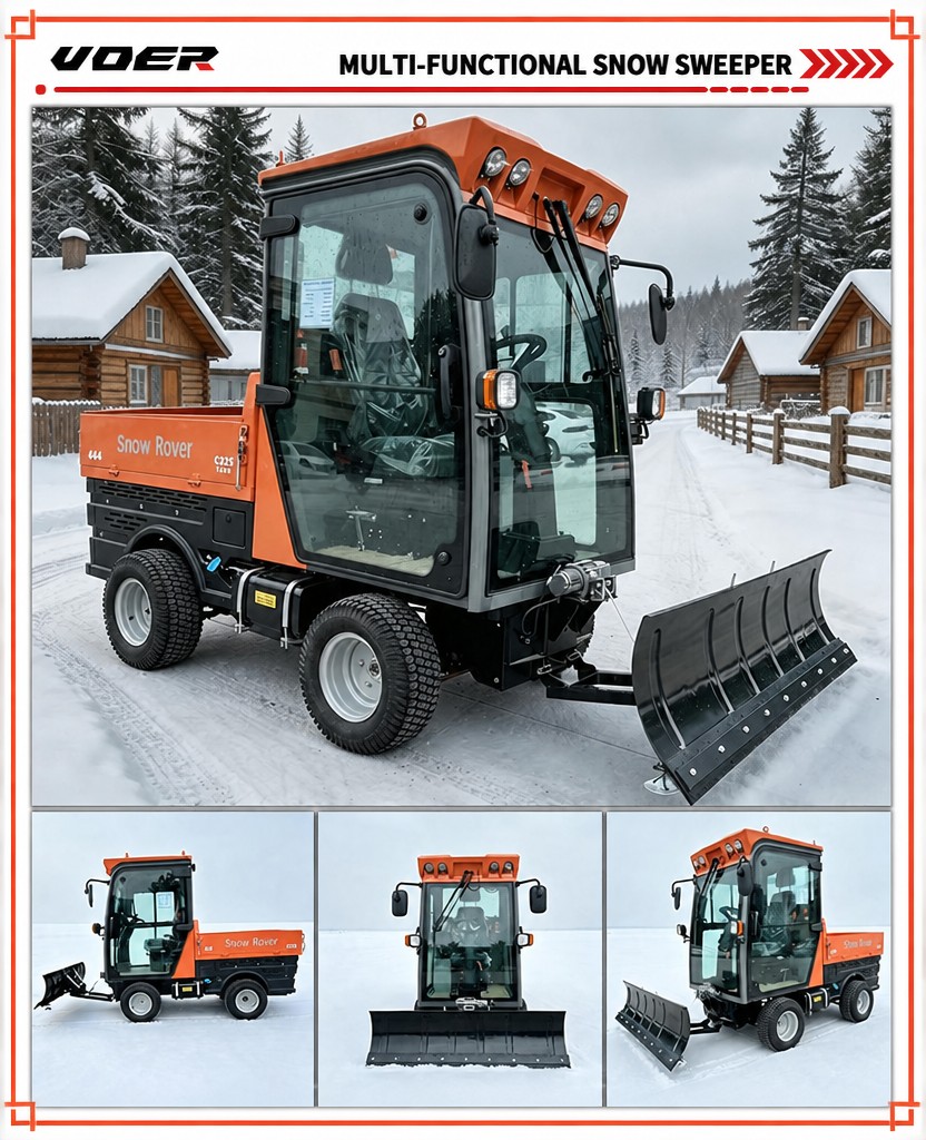 VOER 4WD140 驾驶式扫雪机 - 三种附件、封闭式驾驶室、全时四驱