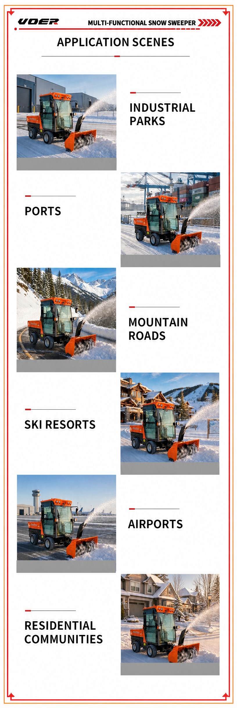 VOER 4WD140 驾驶式扫雪机 - 三种附件、封闭式驾驶室、全时四驱