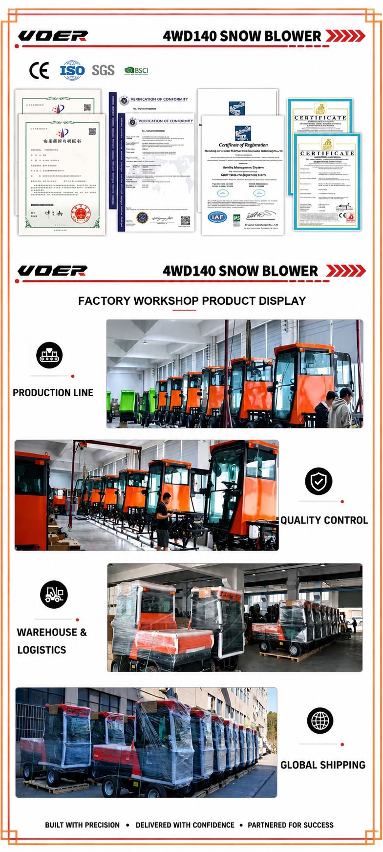 VOER 4WD140 驾驶式扫雪机 - 三种附件、封闭式驾驶室、全时四驱