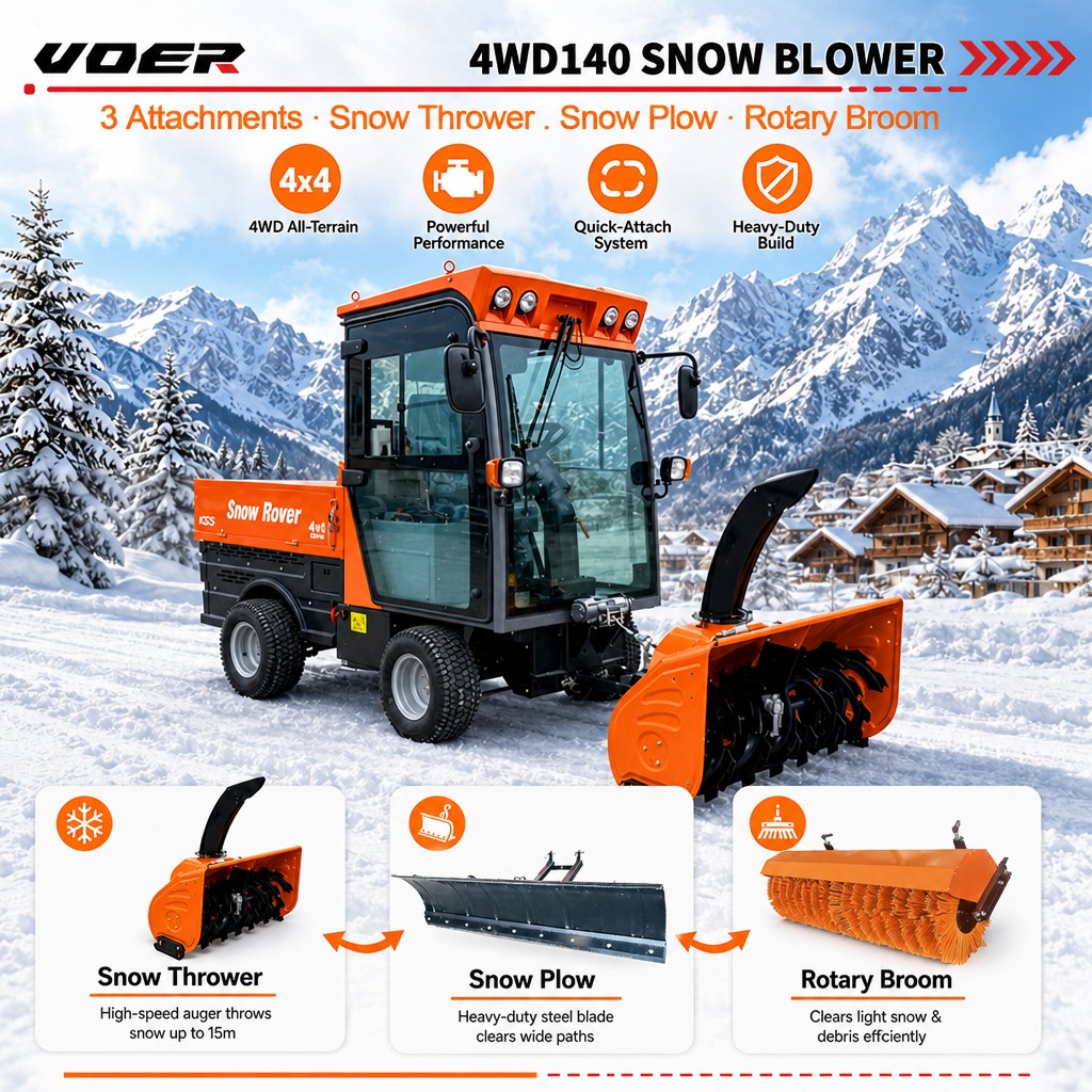 01 VOER 4WD140 驾驶式扫雪机 - 1,400 mm 清扫宽度,1,500 mm 推雪宽度,25 HP