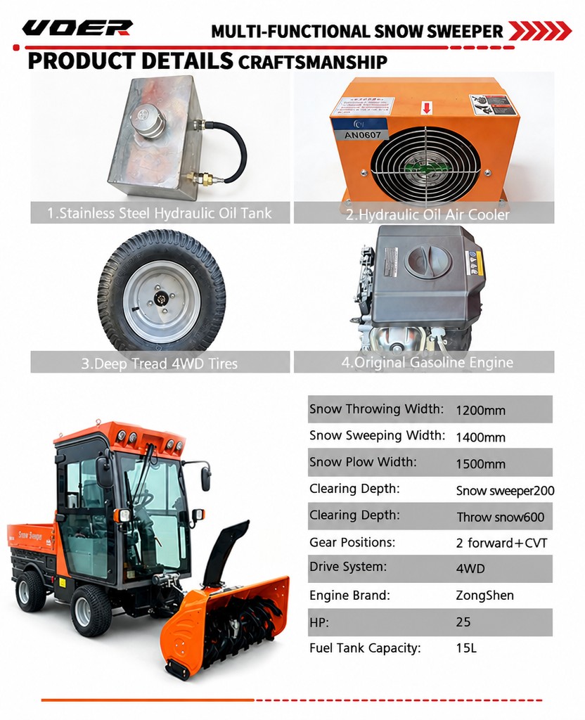 06 VOER 4WD140 驾驶式扫雪机 - 1,400 mm 清扫宽度,1,500 mm 推雪宽度,25 HP