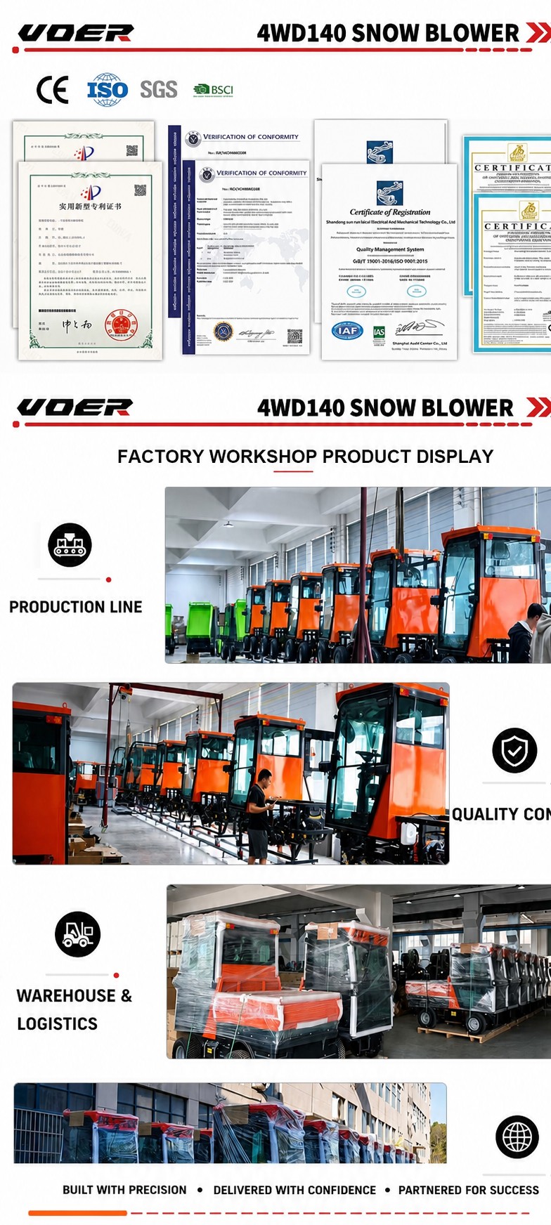 10 VOER 4WD140 驾驶式扫雪机 - 1,400 mm 清扫宽度,1,500 mm 推雪宽度,25 HP