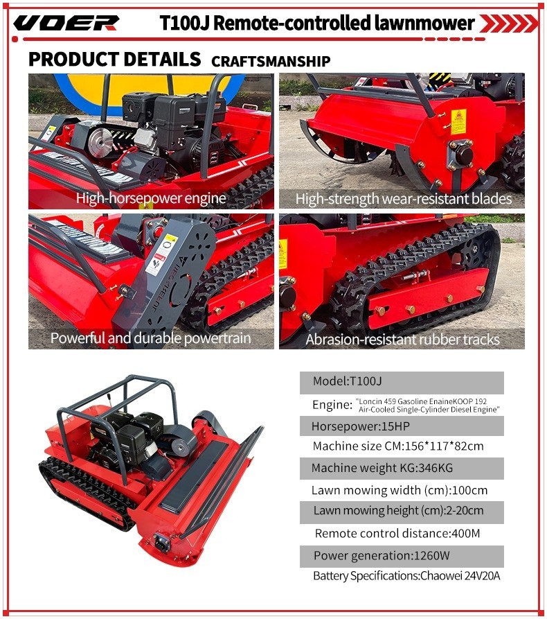 VOER T100J 遥控履带式割草机 – 15 HP 混合动力，1,000 mm 割幅