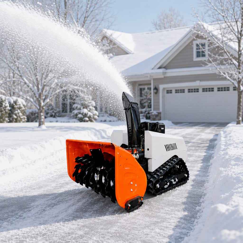 VOER Remote Controlled Snow Blower And Mower On One Tracked Chassis
