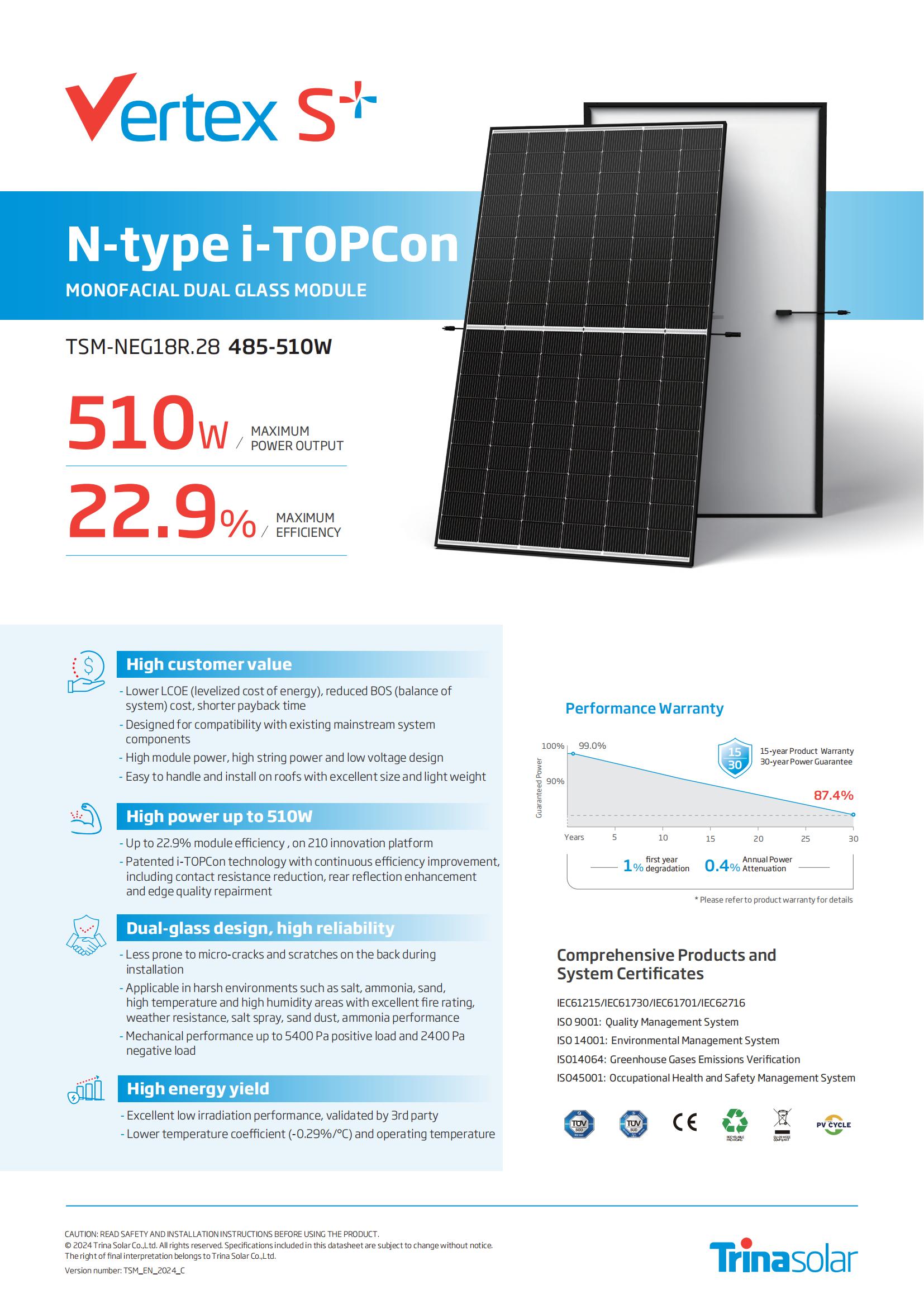 N-type i-TOPCon TSM-NEG18R.28 485-510W