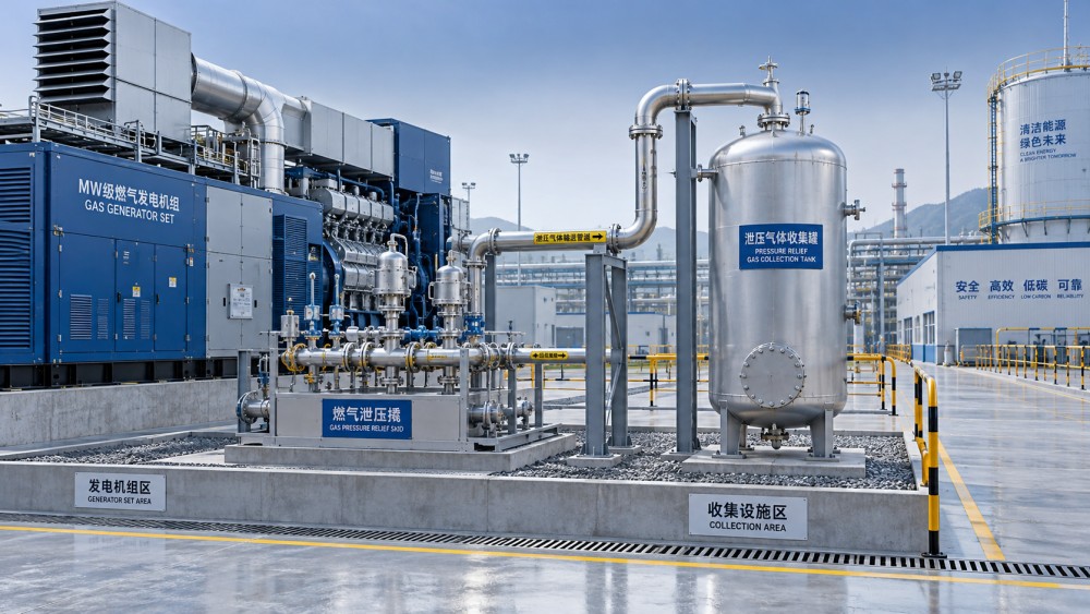 Where should a gas pressure relief skid discharge safely?