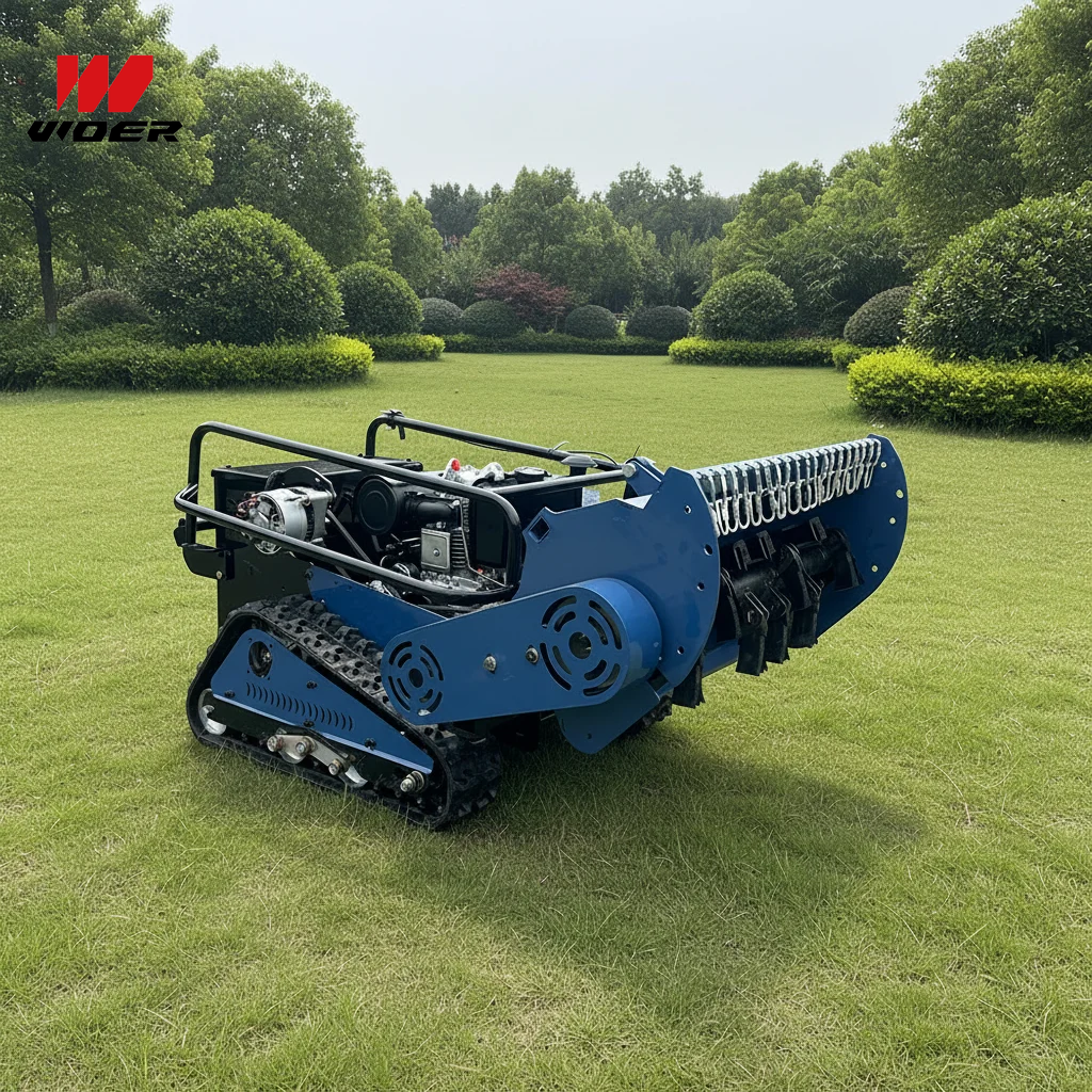 Powerful hill-climbing remote controlled lawn mower
