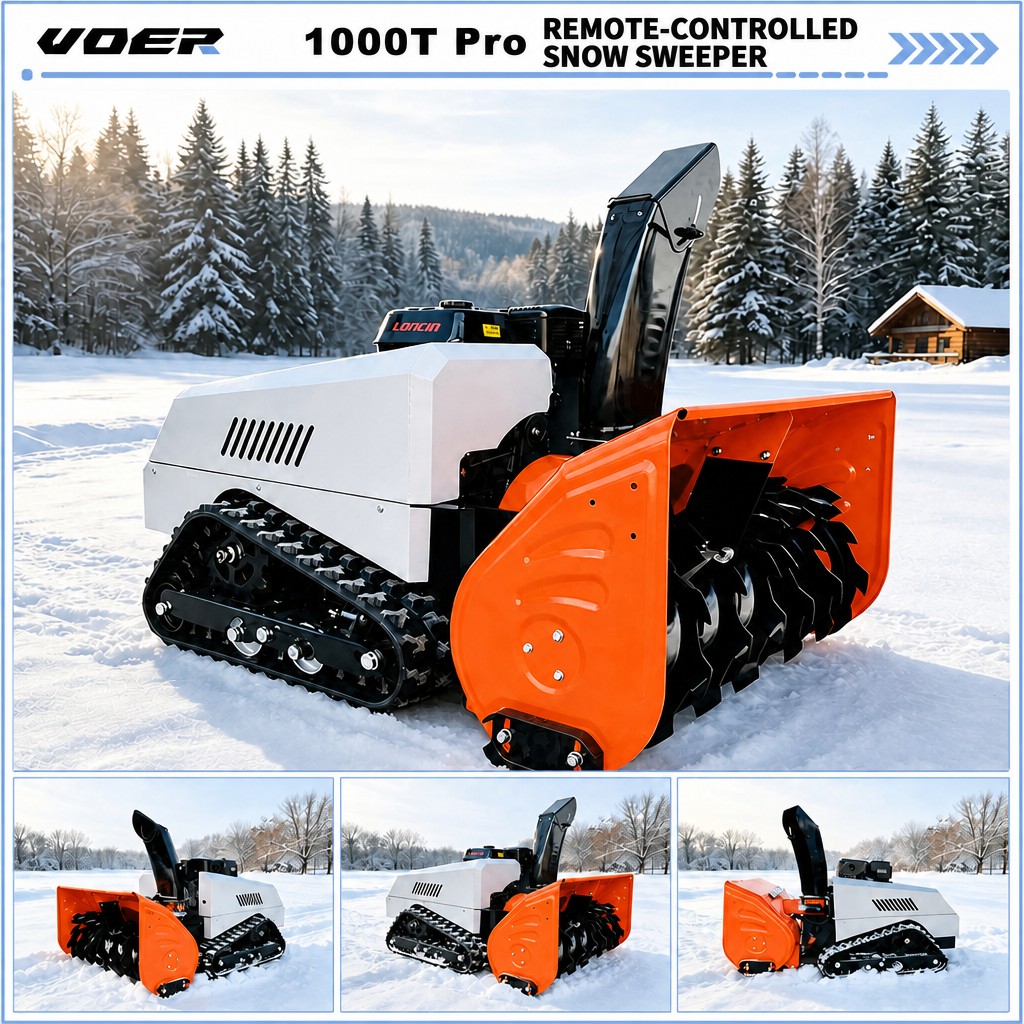 Woer 1000T-Pro 遥控抛雪机｜15HP 420cc 履带式遥控吹雪机，100cm 清雪宽度、60cm 清雪深度、800m 遥控范围