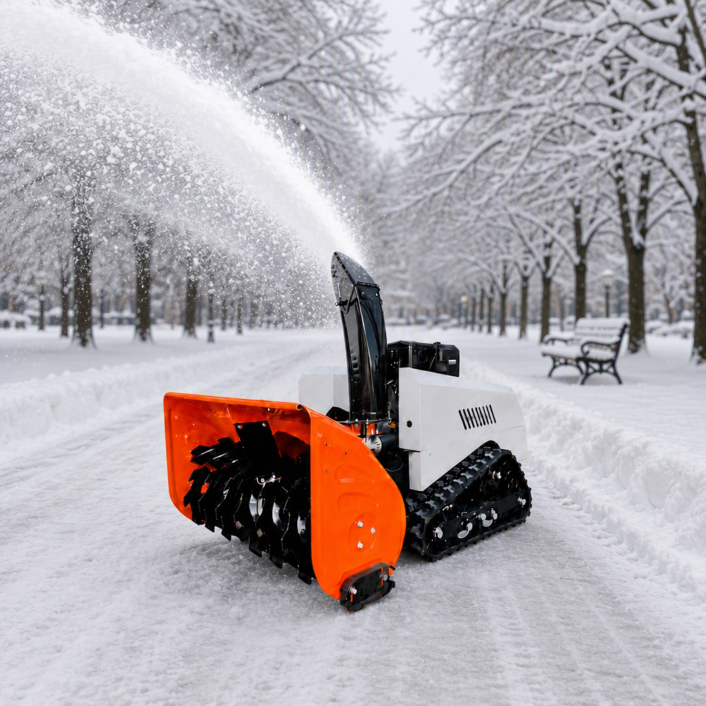 Woer 1000T-Pro RC遥控抛雪机——远程清理长车道和停车场 | 15HP履带式除雪机，抛雪距离最远达15m