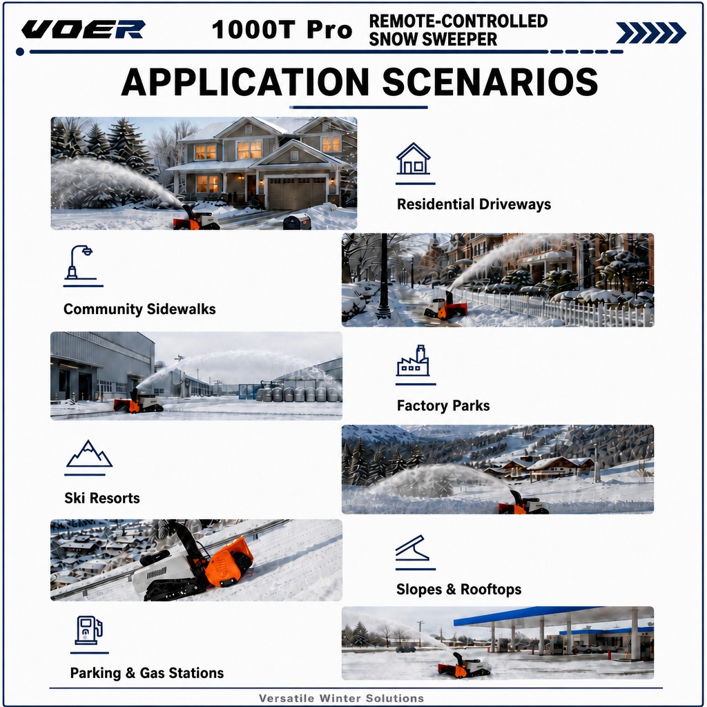 06 应用场景 Woer 1000T-Pro RC遥控抛雪机——远程清理长车道和停车场 | 15HP履带式除雪机,抛雪距离最远达15m