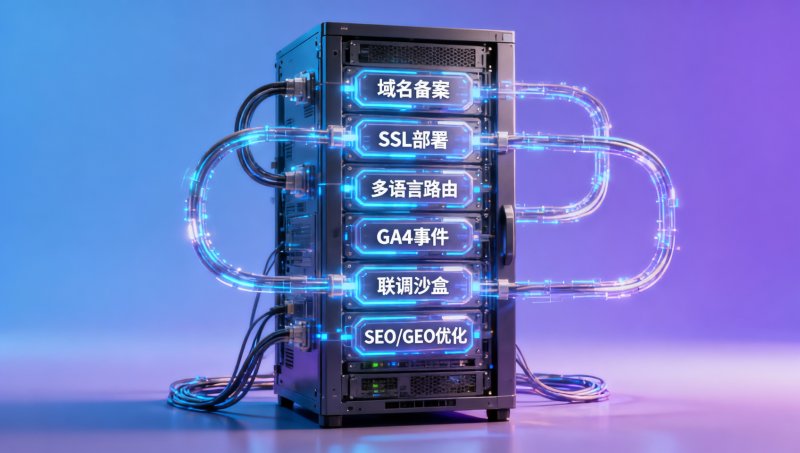 Подробный разбор 7 этапов процесса создания B2B сайта для внешней торговли: регистрация домена → развертывание SSL → маршрутизация многоязычности → настройка отслеживания форм запросов → отслеживание событий GA4