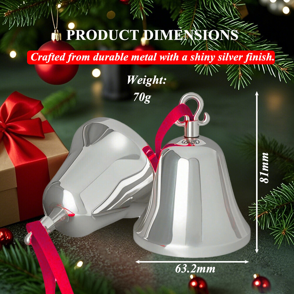 3 Shinny Silver Real Metal Hanging Christmas Bell Ornaments for Christmas Tree Decorative