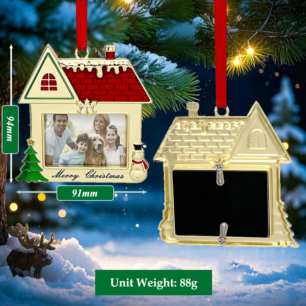 Family House Christmas Ornaments with Photo Frame Picture Frame Ornaments for Tree