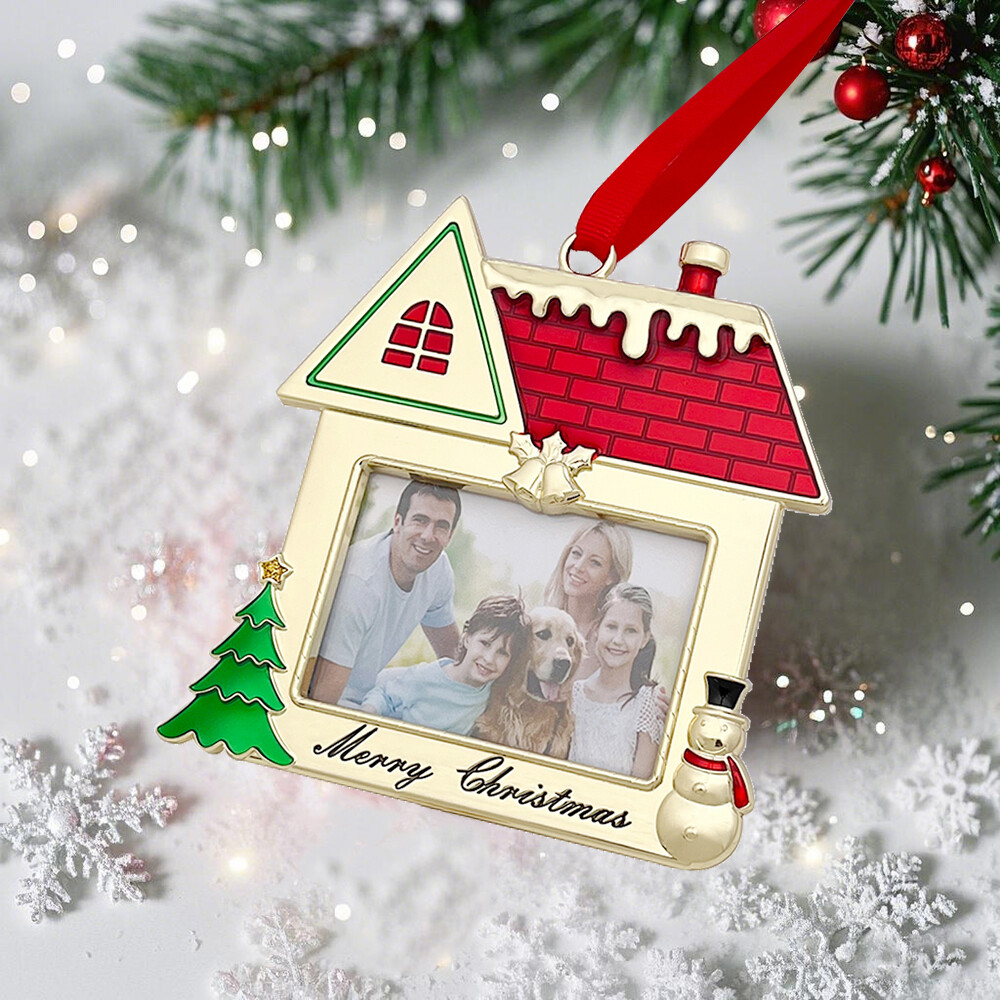 Family House Christmas Ornaments with Photo Frame Picture Frame Ornaments for Tree