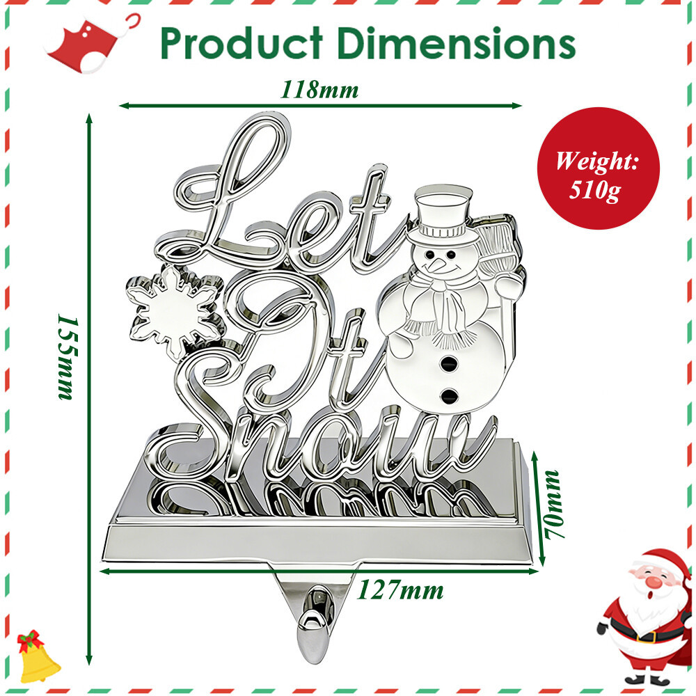 Let It Snow Metal Christmas Stocking Holder for Fireplace Mantle