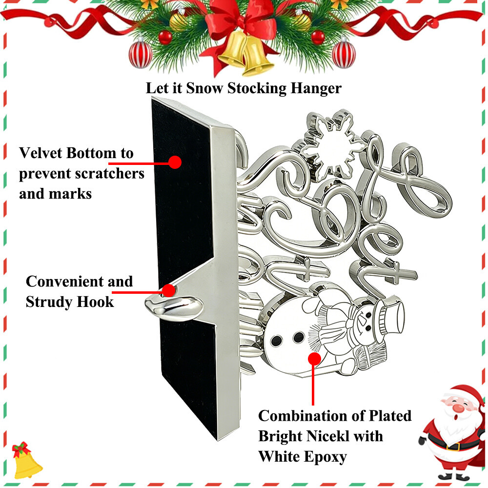 Let It Snow Metal Christmas Stocking Holder for Fireplace Mantle