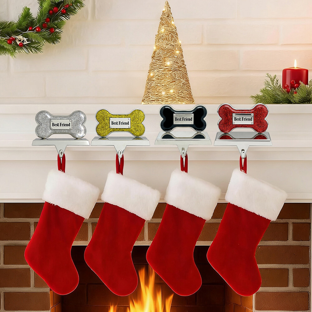 Dog Bone Metal Christmas Stocking Holder Hanger for Fireplace Mantel