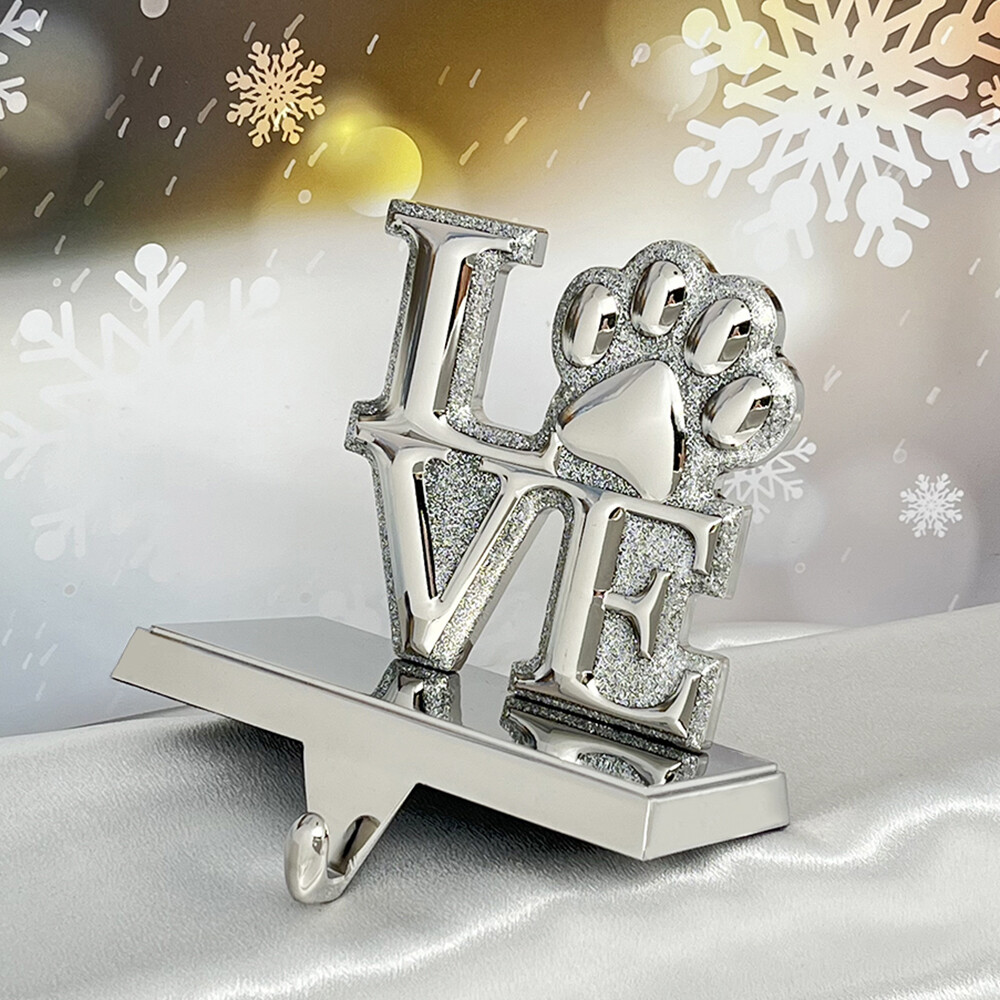 Love Pawprint Christmas Stocking Holder for Mantel Shelf Stand Table Christmas Decor