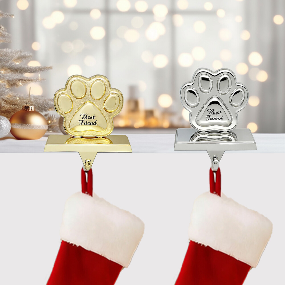 Paw Print Christmas Stocking Holders for Mantle -Stocking Hanger for Fireplace Christmas Stocking Hangers for Mantel Stocking Hooks