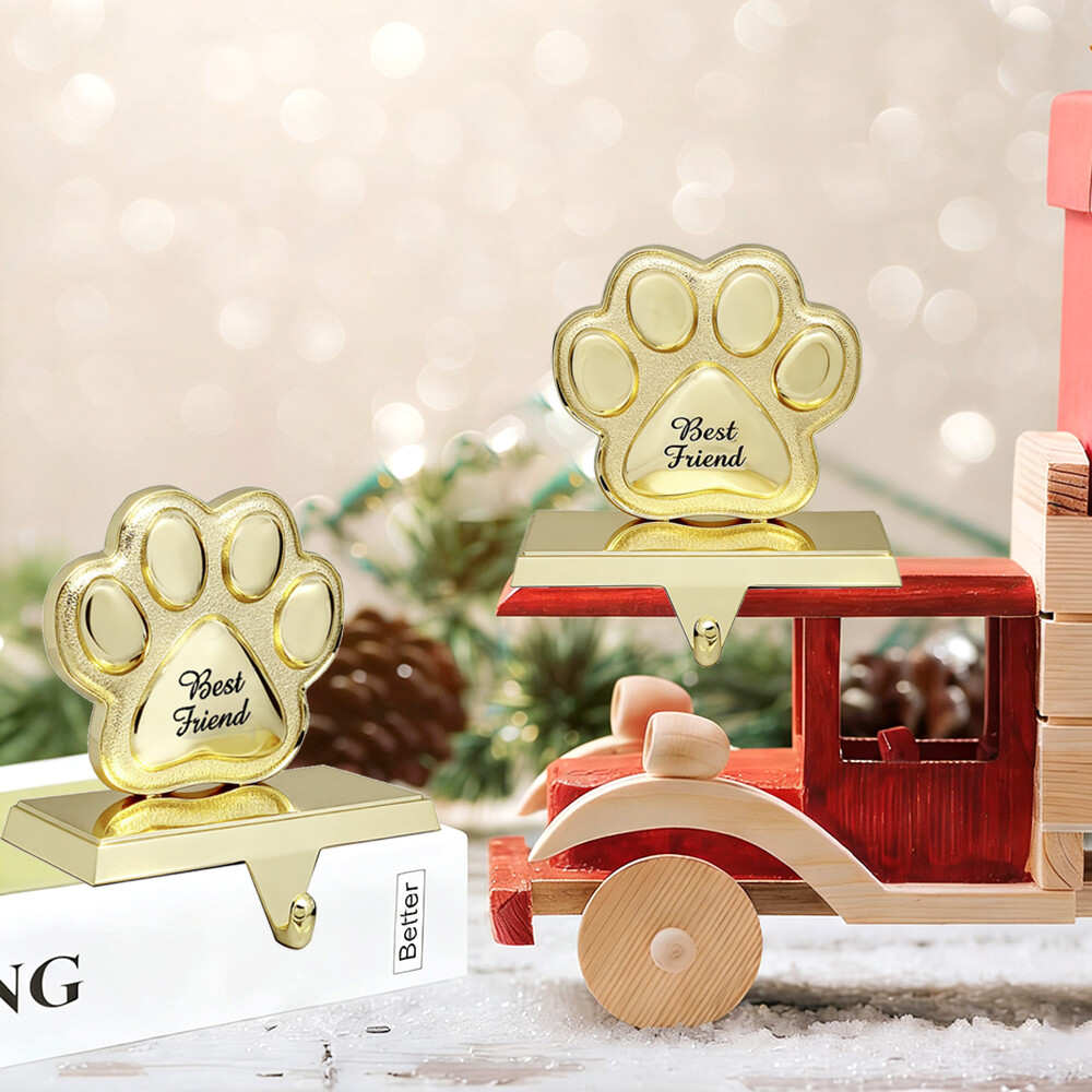 Paw Print Christmas Stocking Holders for Mantle -Stocking Hanger for Fireplace Christmas Stocking Hangers for Mantel Stocking Hooks