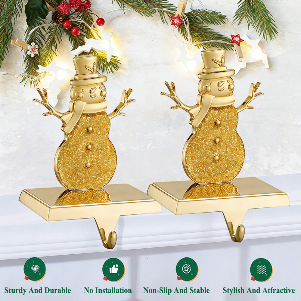 Gold Snowman Christmas Stocking Holders Mantel Hooks Hanger Christmas Safety Hang Grip Stockings Clip for Christmas Party Decoration
