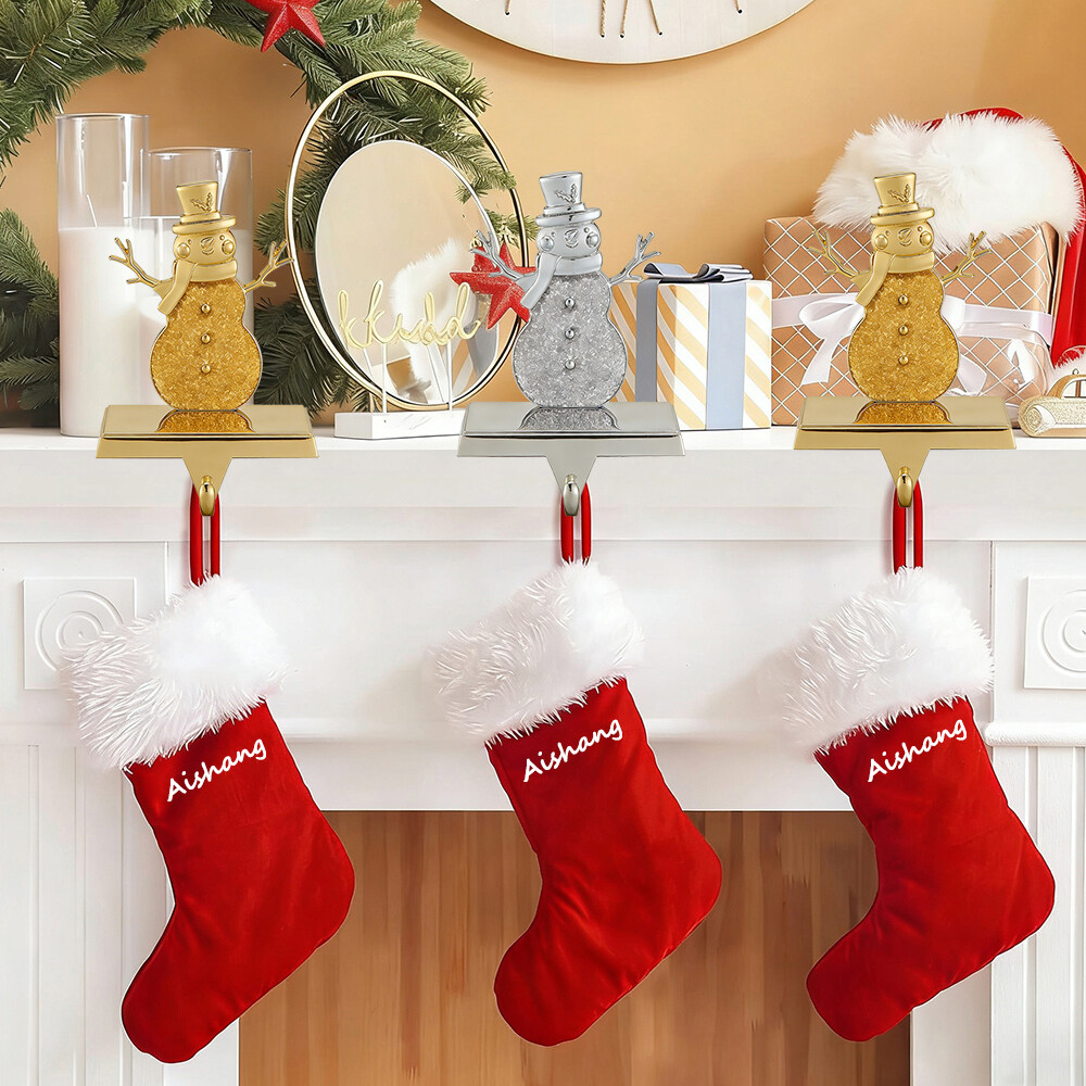 Gold Snowman Christmas Stocking Holders Mantel Hooks Hanger Christmas Safety Hang Grip Stockings Clip for Christmas Party Decoration