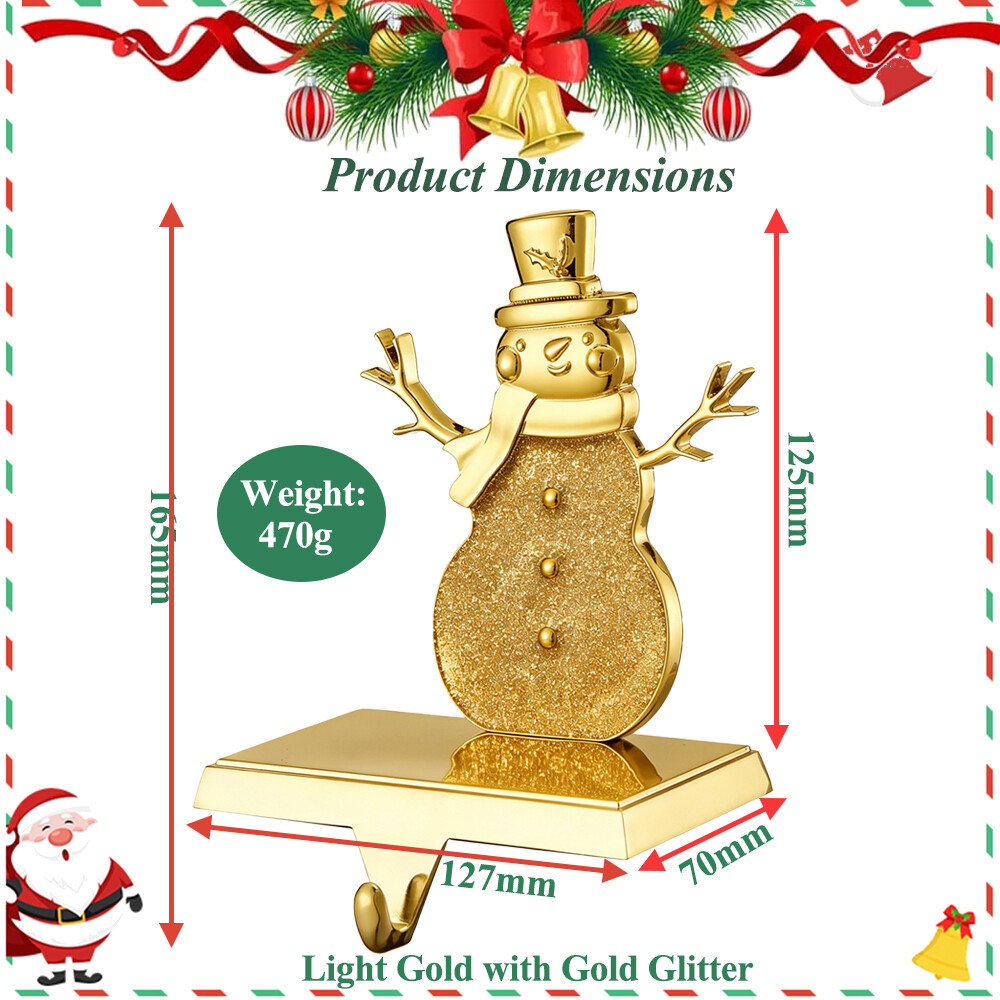 Gold Snowman Christmas Stocking Holders Mantel Hooks Hanger Christmas Safety Hang Grip Stockings Clip for Christmas Party Decoration
