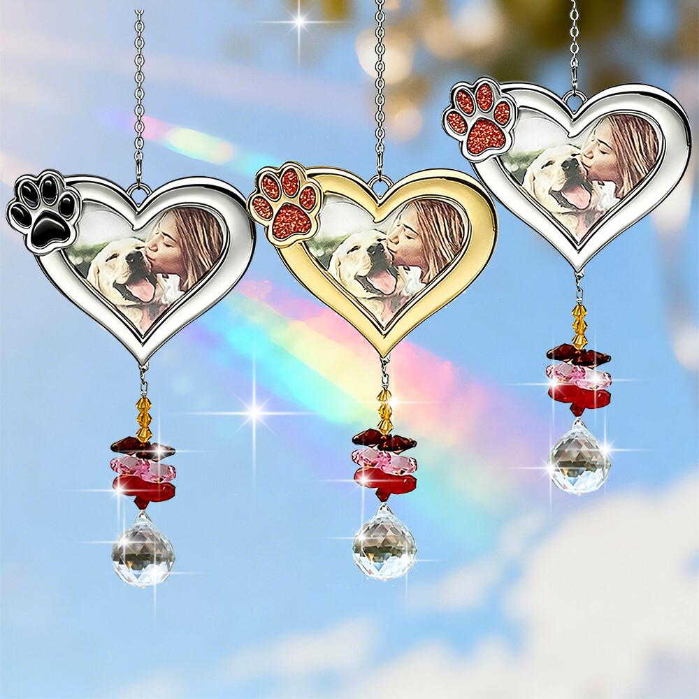 Silver Heart Frame Sun Catchers Pet Dog Cat Memory Frame Suncatcher with Paw Claw for Decoration
