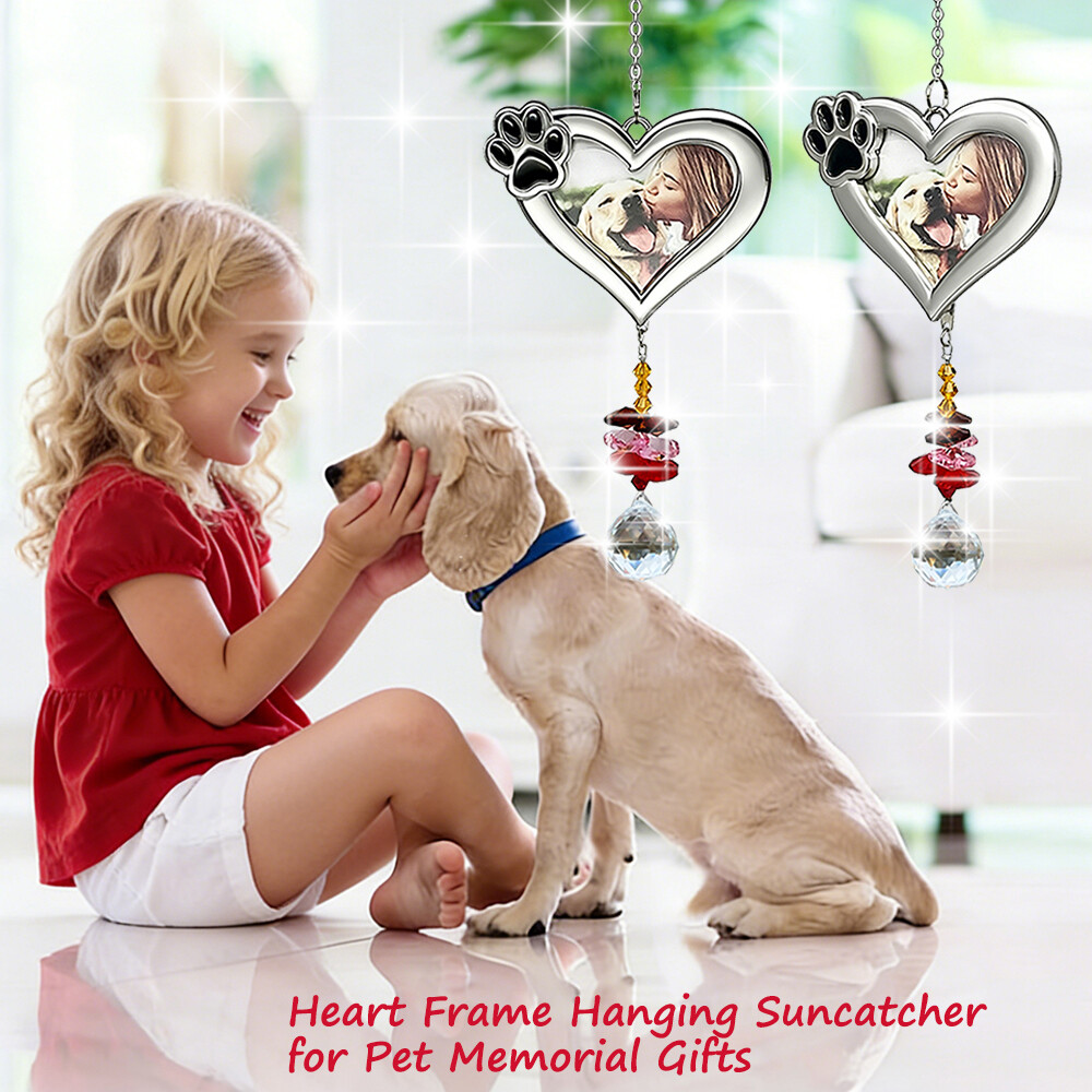 Silver Heart Frame Sun Catchers Pet Dog Cat Memory Frame Suncatcher with Paw Claw for Decoration