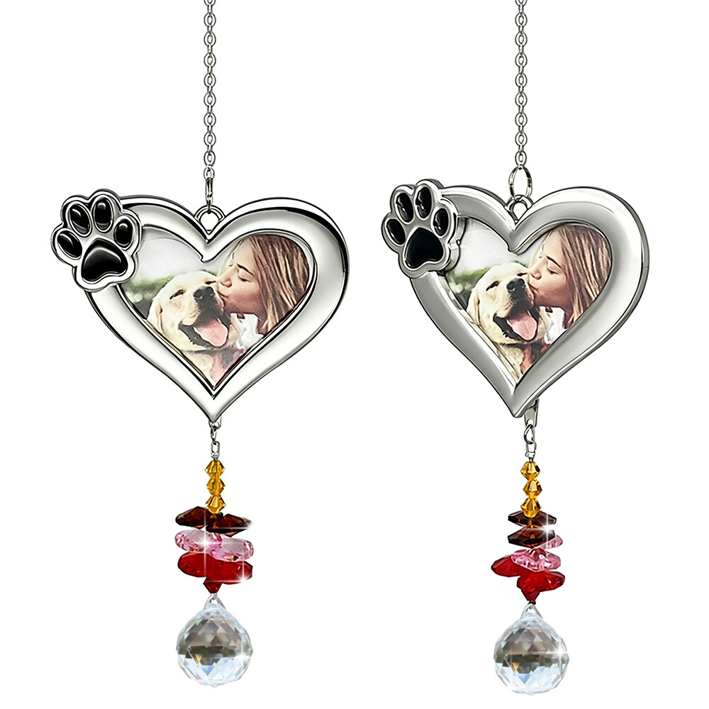 Silver Heart Frame Sun Catchers Pet Dog Cat Memory Frame Suncatcher with Paw Claw for Decoration Silver Heart Frame Sun Catchers Pet Dog Cat Memory Frame Suncatcher with Paw Claw for Decoration
