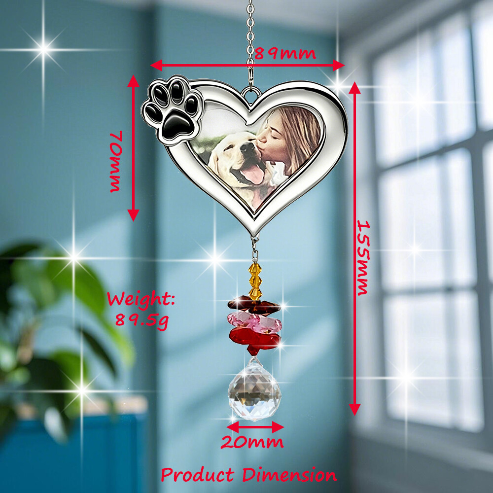 Heart Frame 2 Silver Heart Frame Sun Catchers Pet Dog Cat Memory Frame Suncatcher with Paw Claw for Decoration