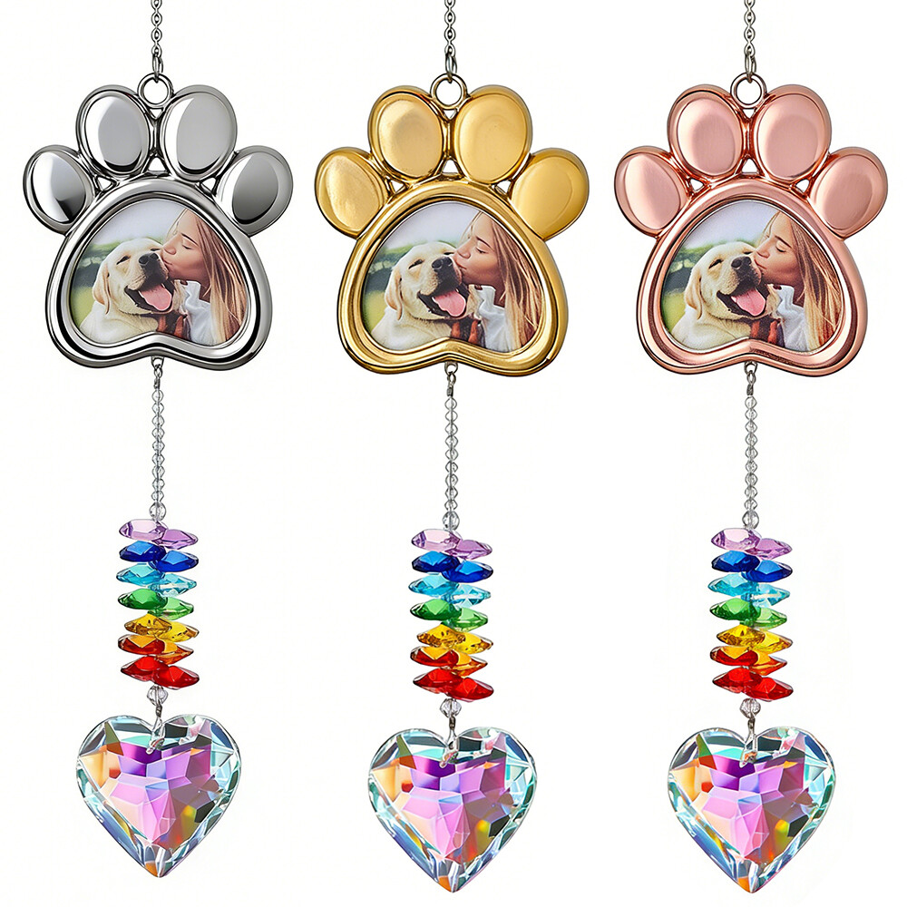 Pet Paw Print Photo Ornament Pet Dog Cat Claw Memorial Suncatcher with Heart Shaped Crystal Pet Paw Print Photo Ornament Pet Dog Cat Claw Memorial Suncatcher with Heart Shaped Crystal