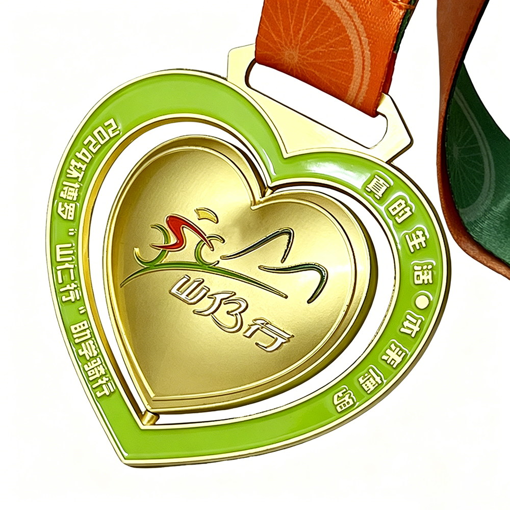 Custom Double Heart Spinning Gold Medal Custom Double Heart Spinning Gold Medal