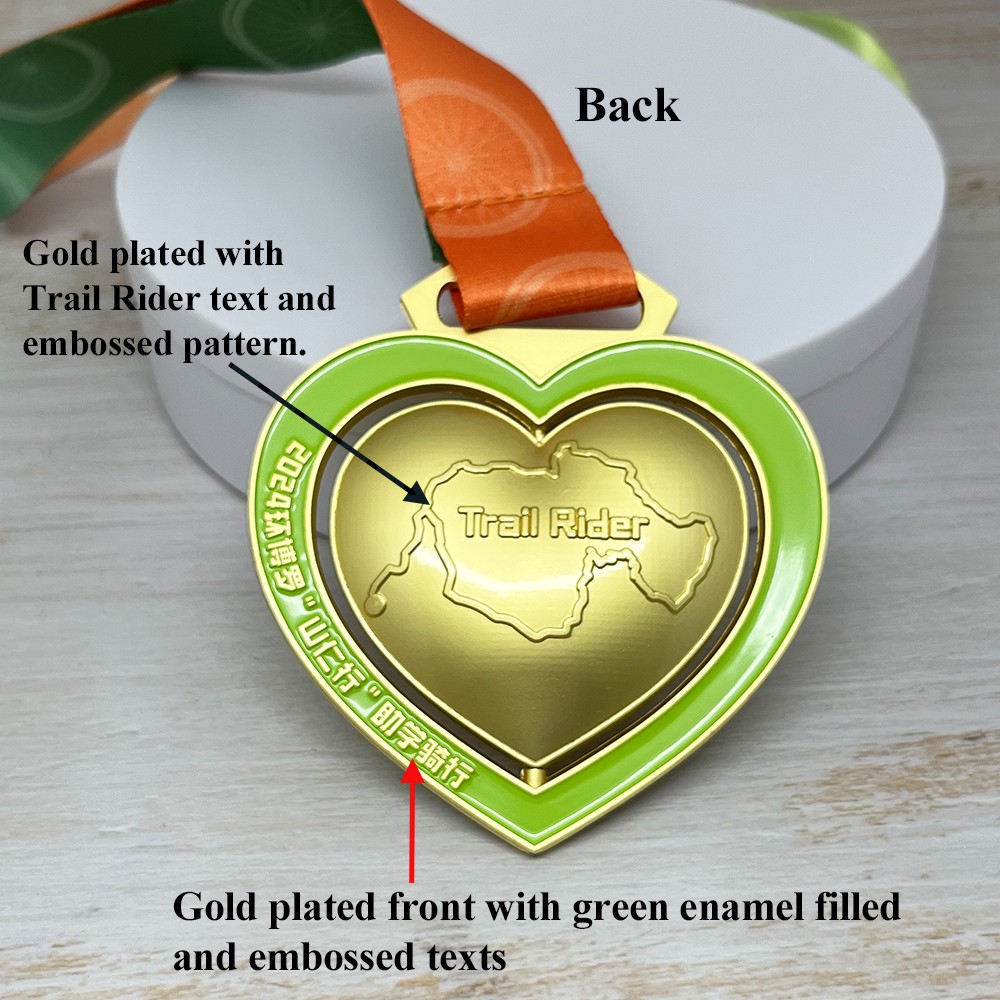 Custom Double Heart Spinning Gold Medal
