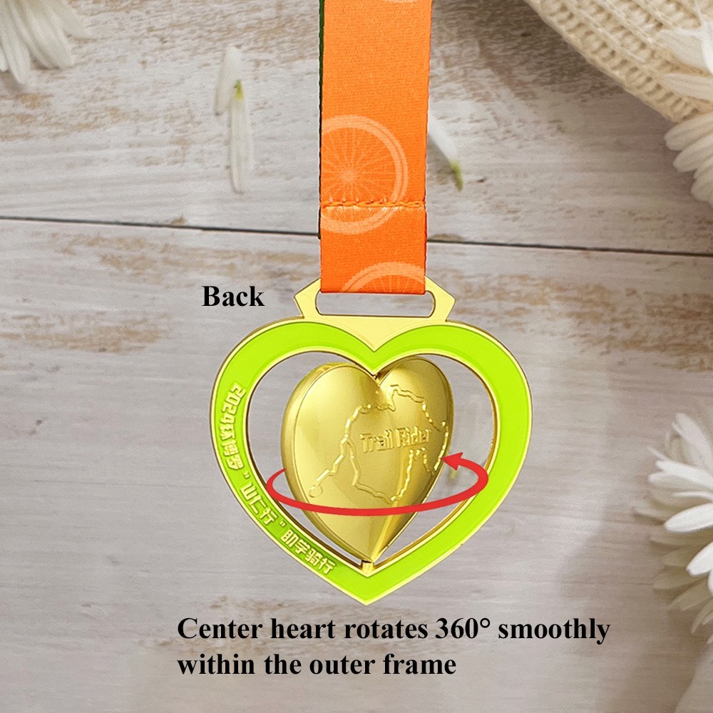 Custom Double Heart Spinning Gold Medal
