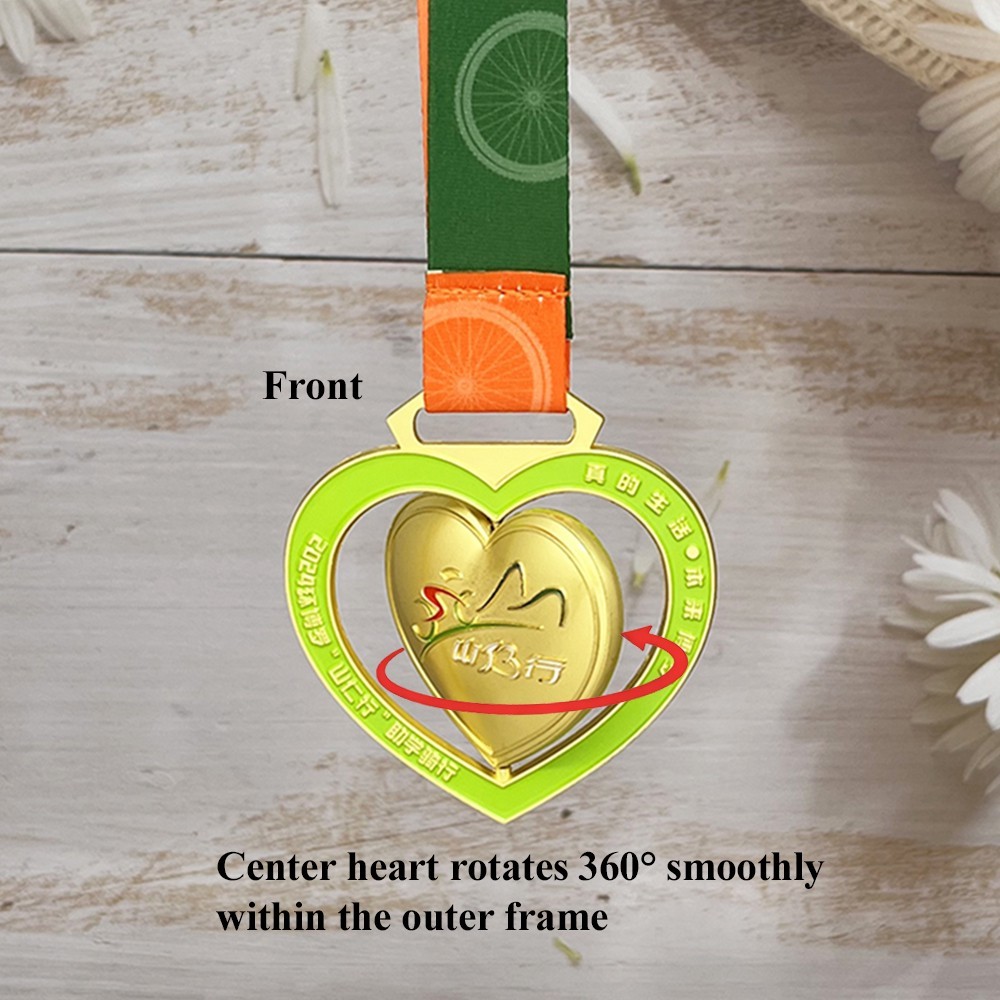 Custom Double Heart Spinning Gold Medal