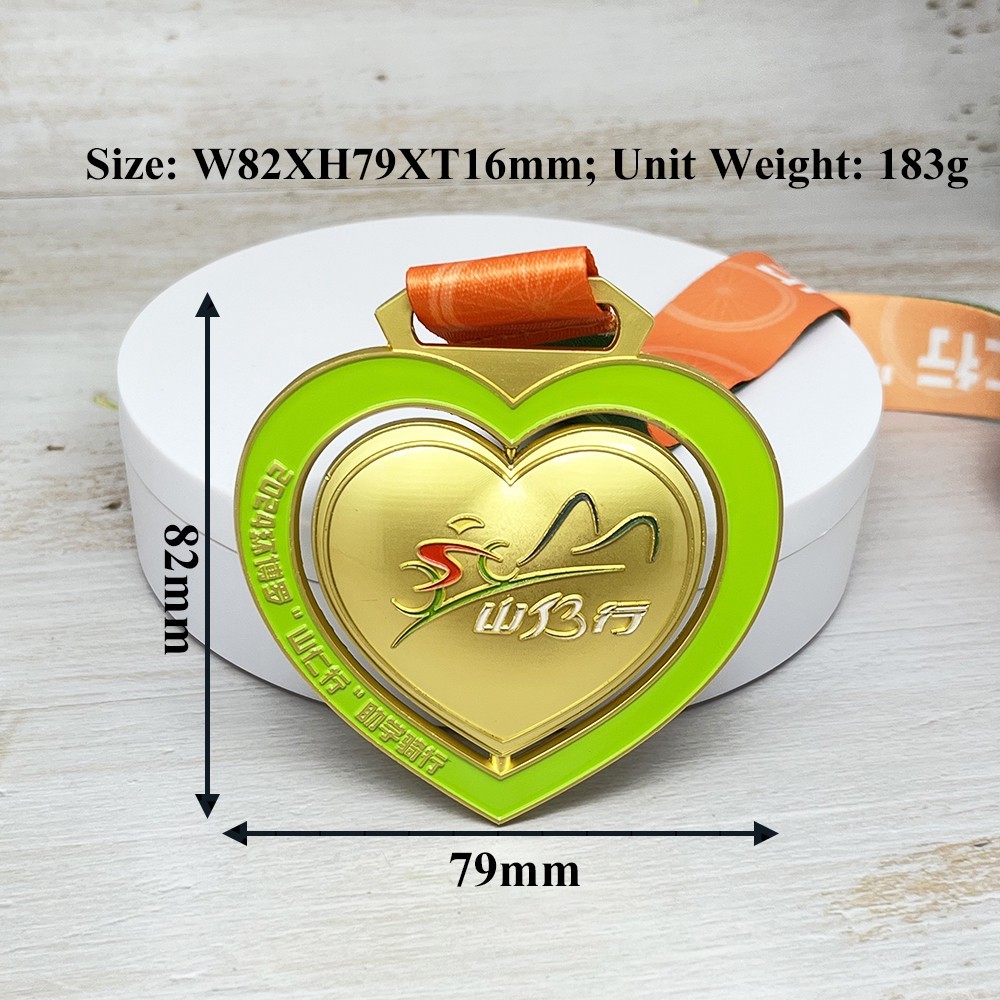 Custom Double Heart Spinning Gold Medal