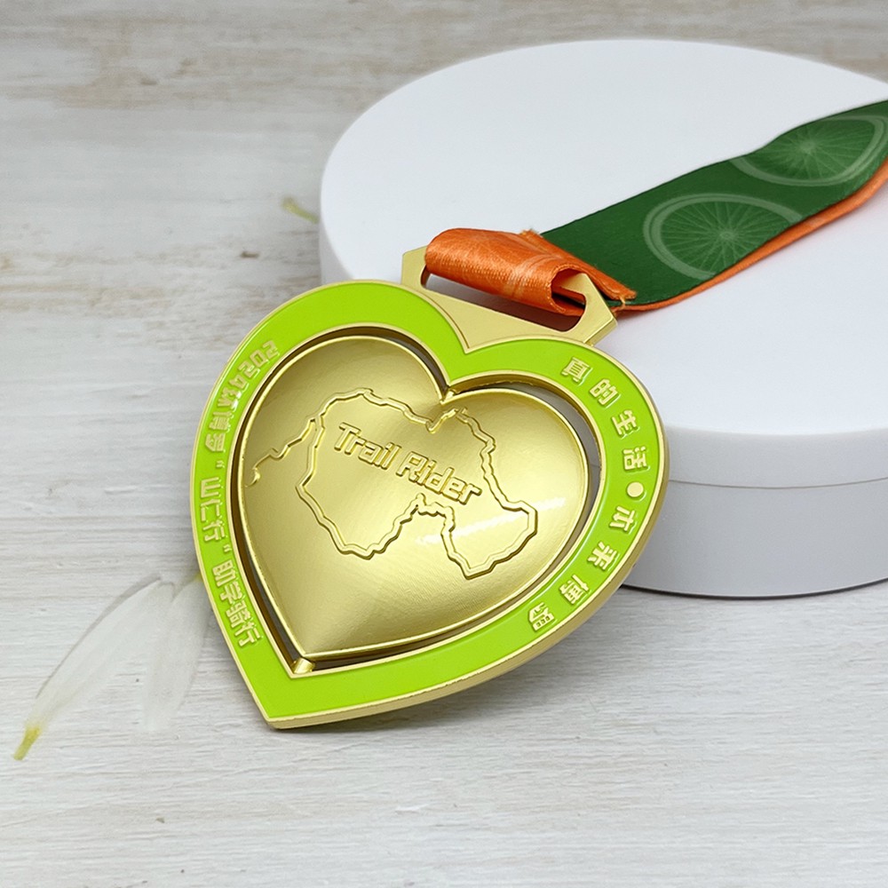 Custom Double Heart Spinning Gold Medal
