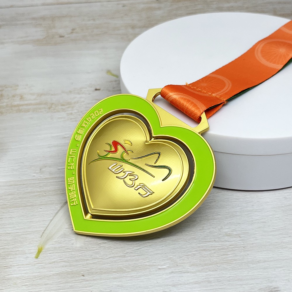 Custom Double Heart Spinning Gold Medal