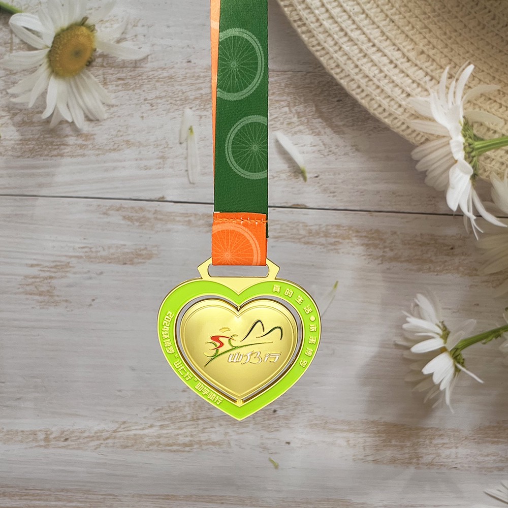 Custom Double Heart Spinning Gold Medal