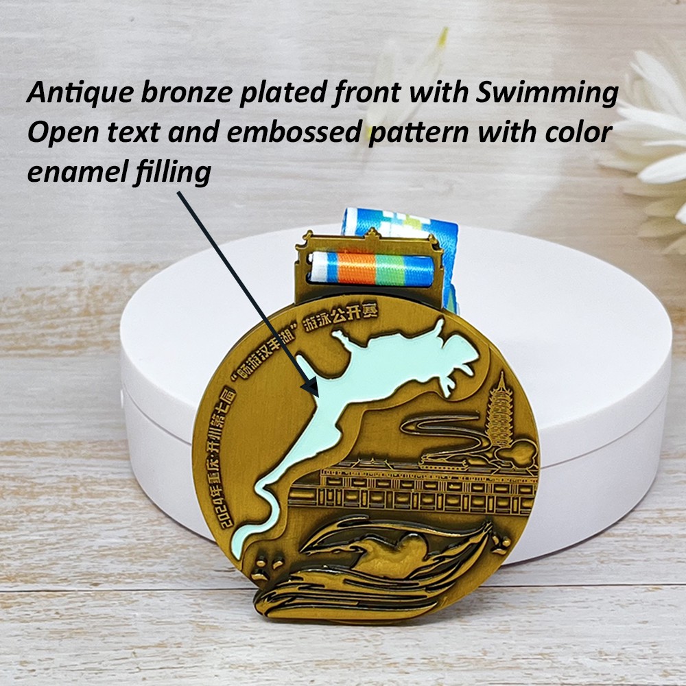 Custom Swimming Open Antique Bronze Medal