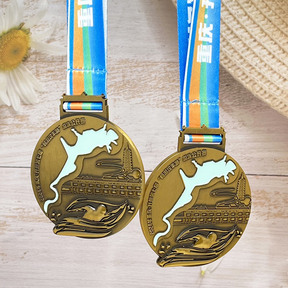 Custom Swimming Open Antique Bronze Medal