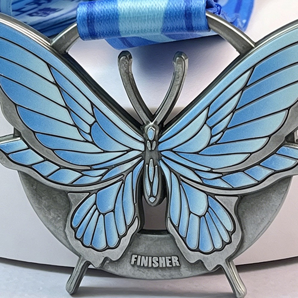 Custom Butterfly Antique Silver Finisher Medal