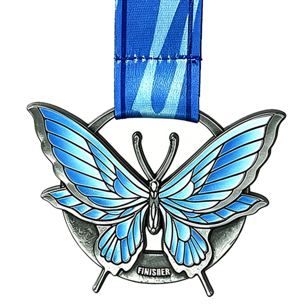Custom Butterfly Antique Silver Finisher Medal Custom Butterfly Antique Silver Finisher Medal