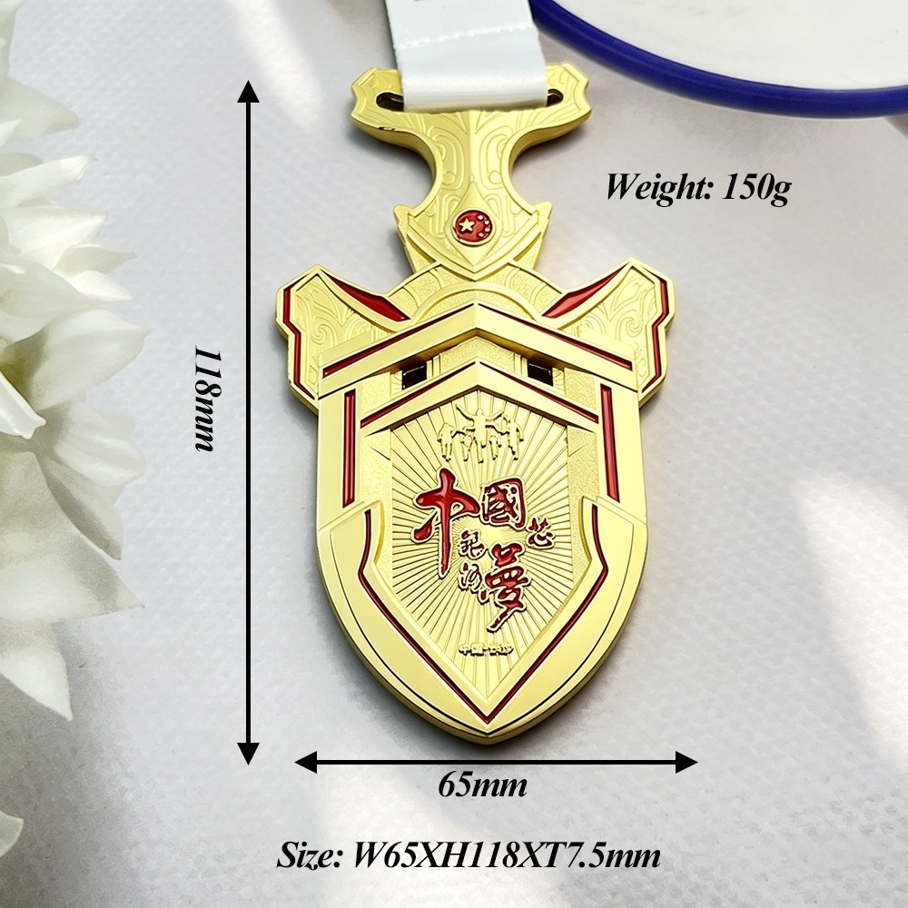 Size of Gold Shield Medal Custom Gold Shield Chinese Dream Medal