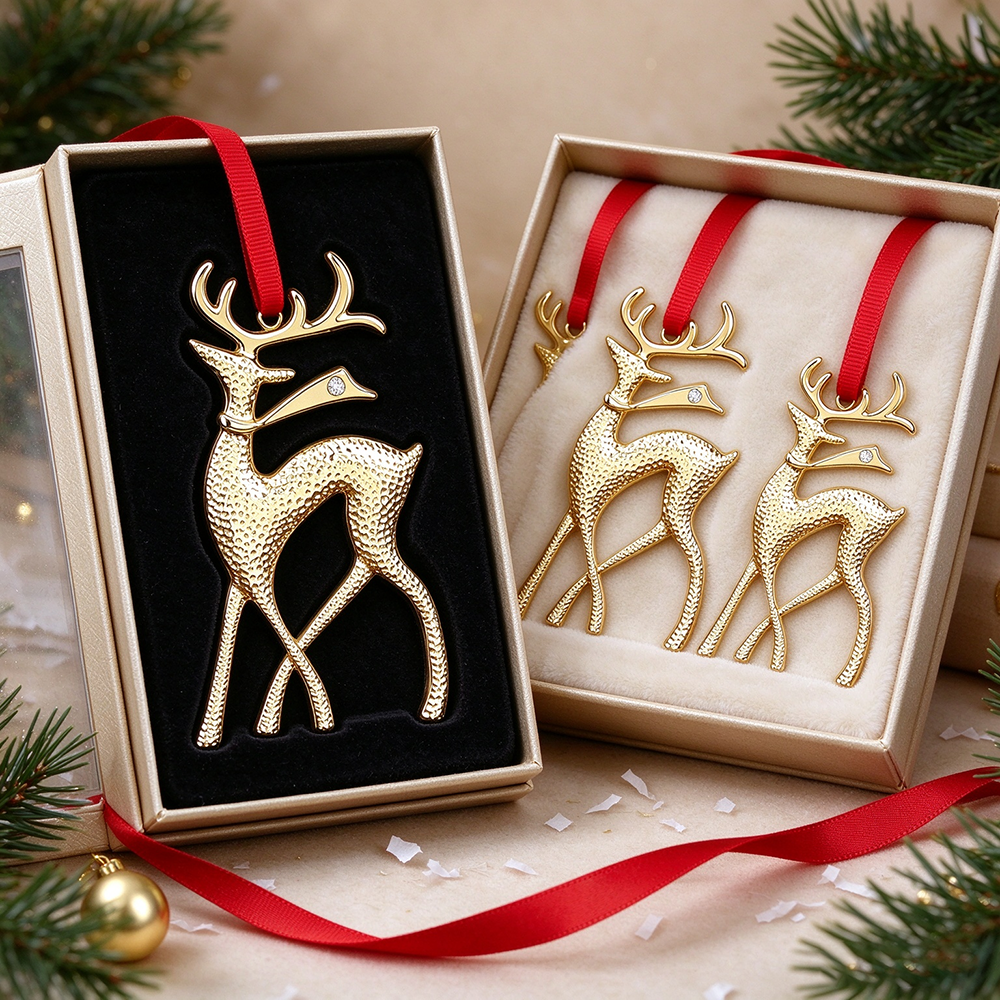 Custom Light Gold Reindeer Christmas Ornament