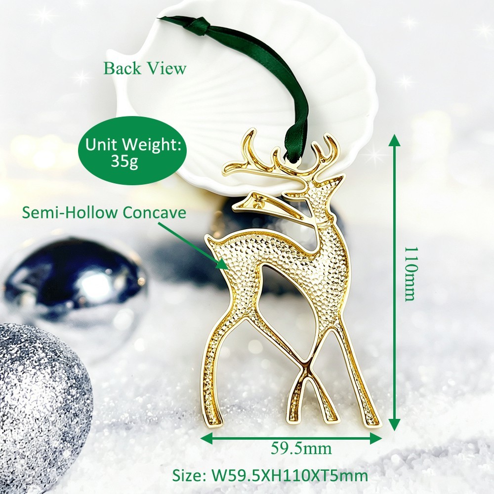 Size of Reindeer Ornament-Back View Custom Light Gold Reindeer Christmas Ornament