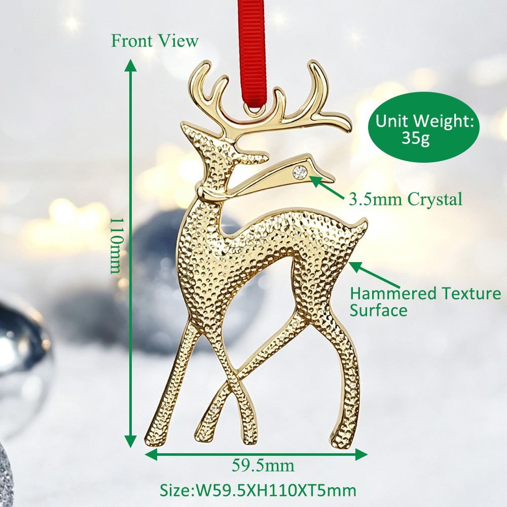Size of Reindeer Ornament-Front View Custom Light Gold Reindeer Christmas Ornament